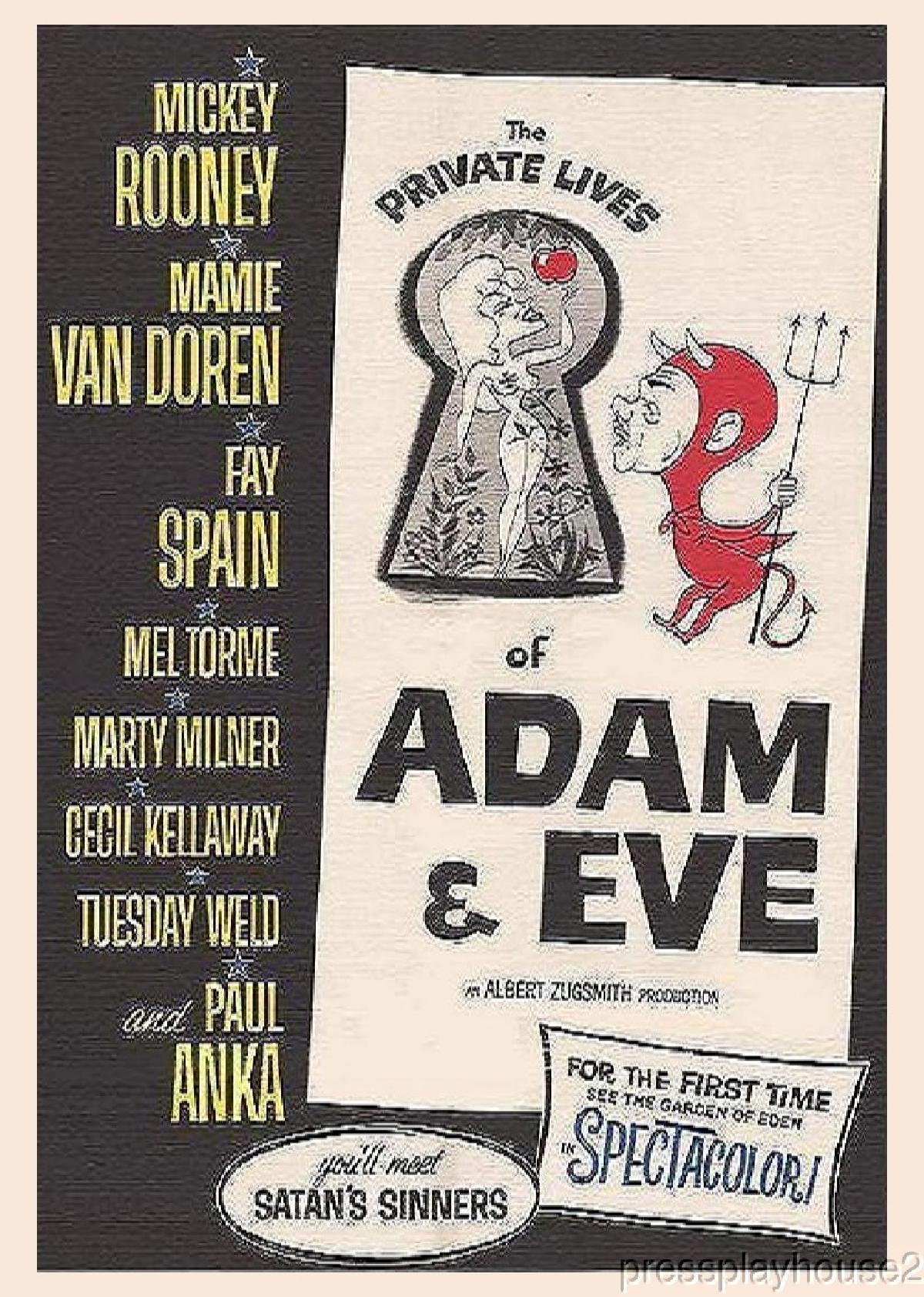 The Private Lives of Adam & Eve: DVD, 1960, Mamie Van Doren, Mickey Rooney,  Martin Milner, Tuesday Weld, Paul Anka, Fay Spain, Mel Torme -  pressplayhouseDVDs